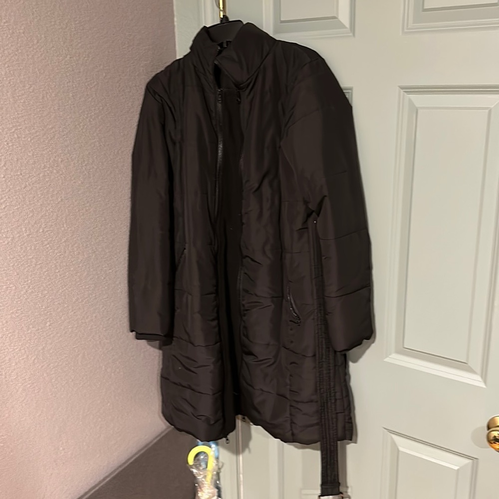 Jojo Maman Bebe Maternity Light Puffer Jacket Size 4 With Belt Black